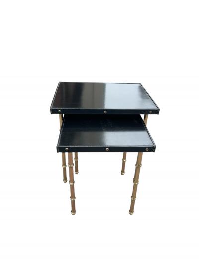 Jacques Adnet 1950s Stitched leather nesting tables by Jacques Adnet