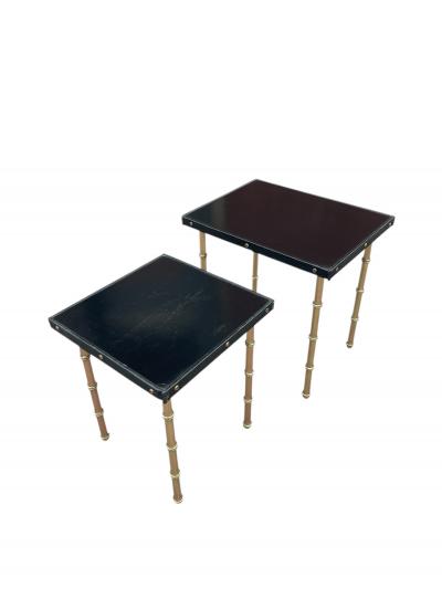 Jacques Adnet 1950s Stitched leather nesting tables by Jacques Adnet