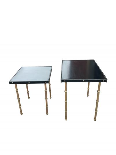Jacques Adnet 1950s Stitched leather nesting tables by Jacques Adnet