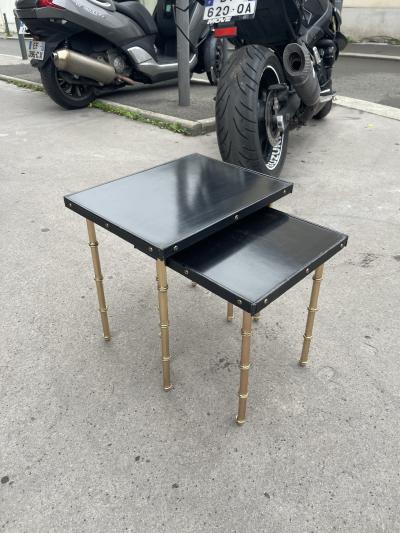 Jacques Adnet 1950s Stitched leather nesting tables by Jacques Adnet