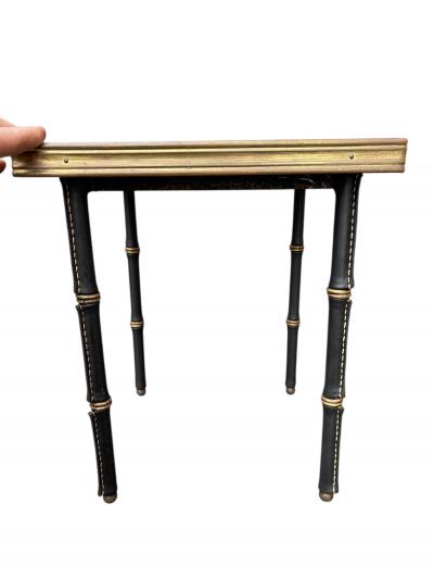 Jacques Adnet 1950s Stitched leather nesting tables by Jacques Adnet