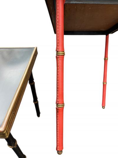 Jacques Adnet 1950s Stitched leather nesting tables by Jacques Adnet