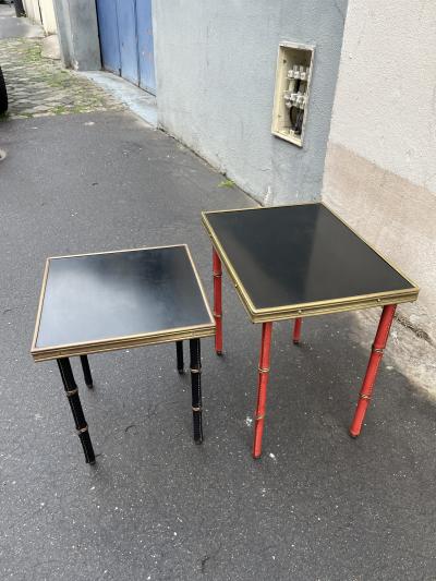 Jacques Adnet 1950s Stitched leather nesting tables by Jacques Adnet