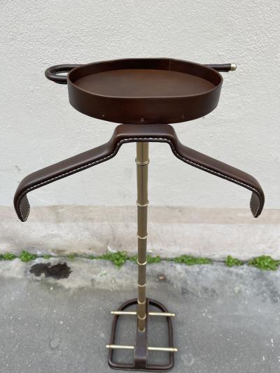 Jacques Adnet 1950s Stitched leather night stand by Jacques Adnet
