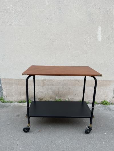 Jacques Adnet 1950s Stitched leather occasional table by Jacques Adnet