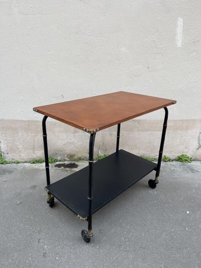 Jacques Adnet 1950s Stitched leather occasional table by Jacques Adnet
