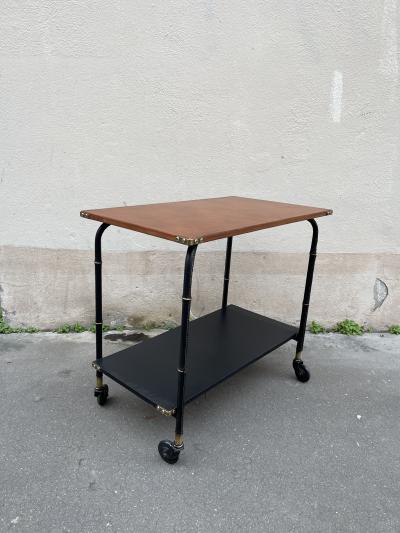 Jacques Adnet 1950s Stitched leather occasional table by Jacques Adnet