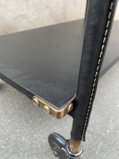 Jacques Adnet 1950s Stitched leather occasional table by Jacques Adnet