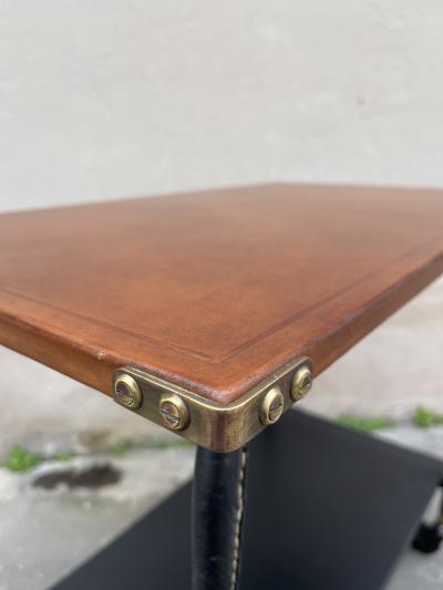 Jacques Adnet 1950s Stitched leather occasional table by Jacques Adnet