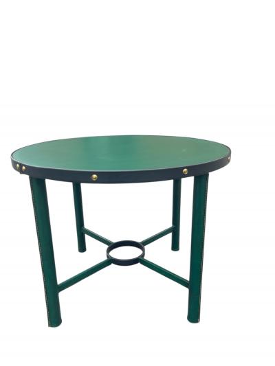 Jacques Adnet 1950s Stitched leather occasional table by Jacques Adnet