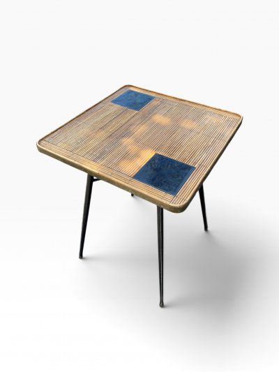Jacques Adnet 1950s Stitched leather occasional table by Jacques Adnet