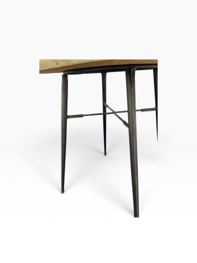 Jacques Adnet 1950s Stitched leather occasional table by Jacques Adnet