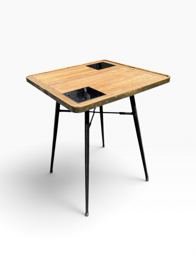 Jacques Adnet 1950s Stitched leather occasional table by Jacques Adnet