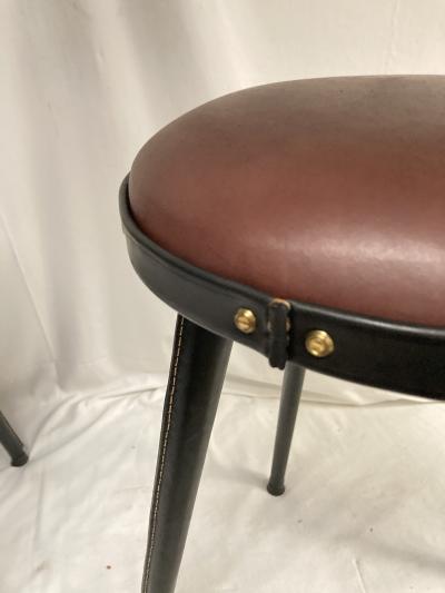 Jacques Adnet 1950s Stitched leather pair of stools By Jacques Adnet