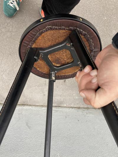 Jacques Adnet 1950s Stitched leather pair of stools By Jacques Adnet