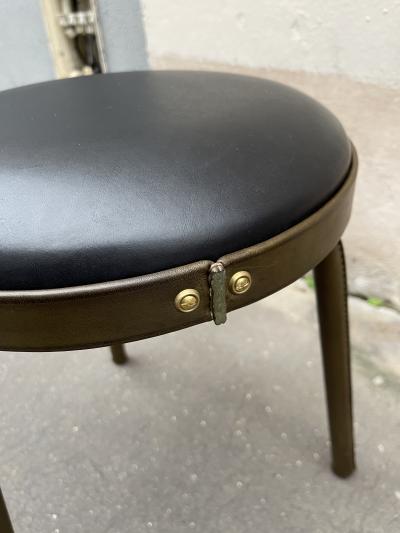 Jacques Adnet 1950s Stitched leather pair of stools by Jacques Adnet