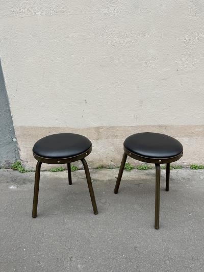 Jacques Adnet 1950s Stitched leather pair of stools by Jacques Adnet