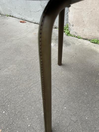 Jacques Adnet 1950s Stitched leather pair of stools by Jacques Adnet