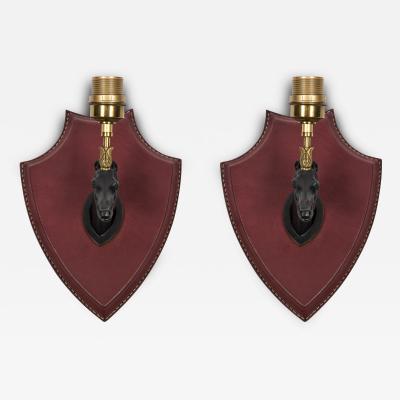Jacques Adnet 1950s Stitched leather sconces by Jacques Adnet
