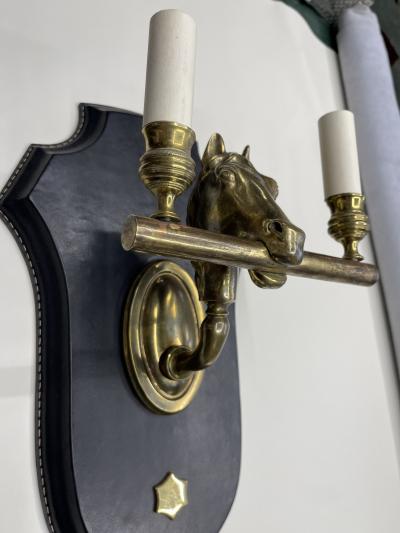 Jacques Adnet 1950s Stitched leather sconces by Jacques Adnet
