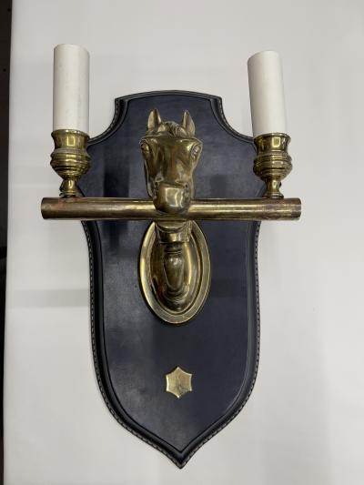 Jacques Adnet 1950s Stitched leather sconces by Jacques Adnet