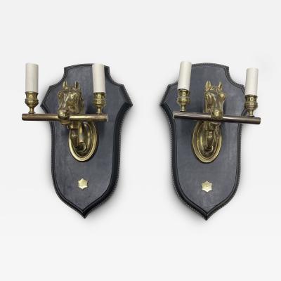 Jacques Adnet 1950s Stitched leather sconces by Jacques Adnet