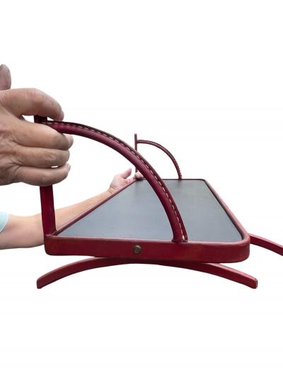 Jacques Adnet 1950s Stitched leather shelve and coat rack by Jacques Adnet