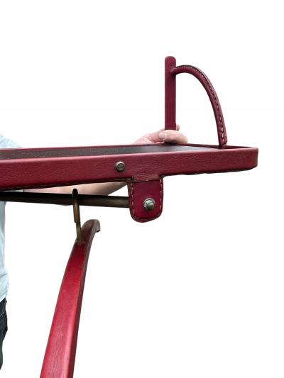 Jacques Adnet 1950s Stitched leather shelve and coat rack by Jacques Adnet