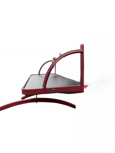 Jacques Adnet 1950s Stitched leather shelve and coat rack by Jacques Adnet