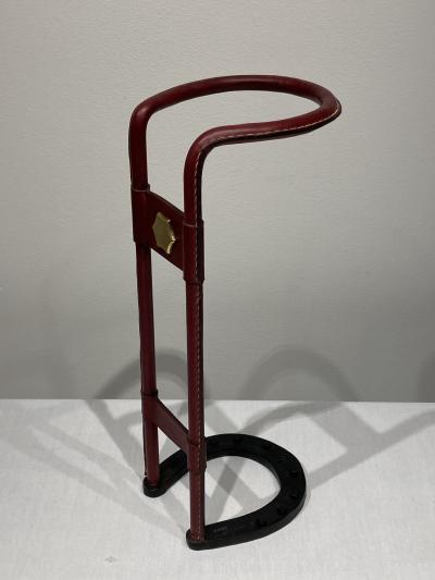 Jacques Adnet 1950s Stitched leather shoe horse umbrella stand by Jacques Adnet