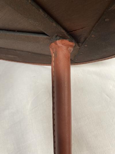 Jacques Adnet 1950s Stitched leather side table By Jacques Adnet