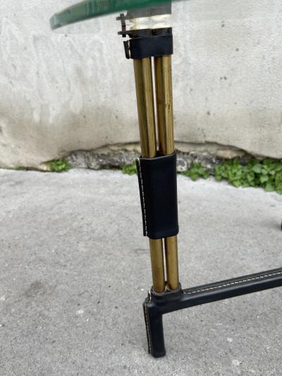 Jacques Adnet 1950s Stitched leather side table by Jacques Adnet