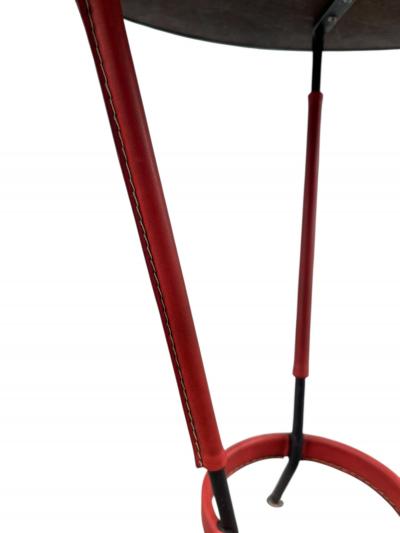 Jacques Adnet 1950s Stitched leather side table by Jacques Adnet