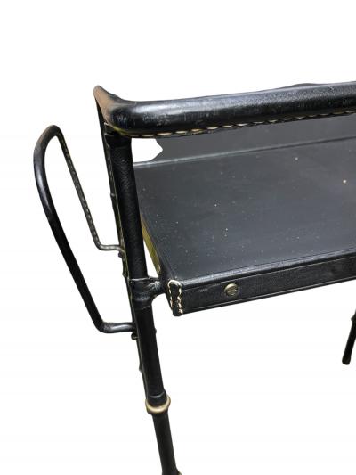 Jacques Adnet 1950s Stitched leather side table by Jacques Adnet