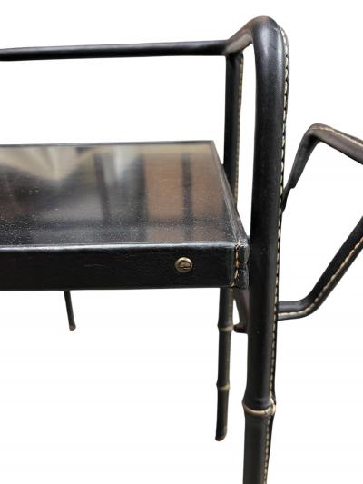 Jacques Adnet 1950s Stitched leather side table by Jacques Adnet