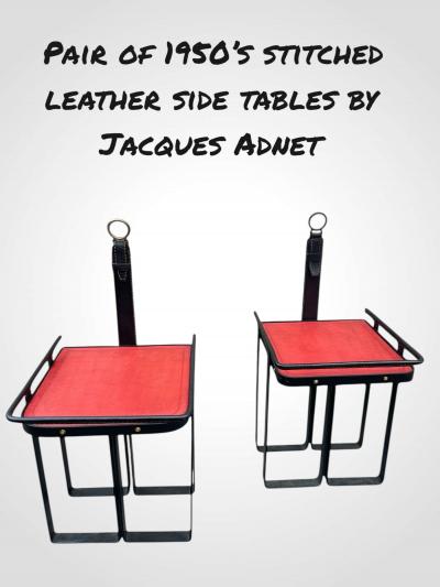 Jacques Adnet 1950s Stitched leather side tables by Jacques Adnet