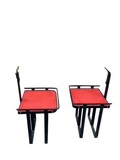 Jacques Adnet 1950s Stitched leather side tables by Jacques Adnet