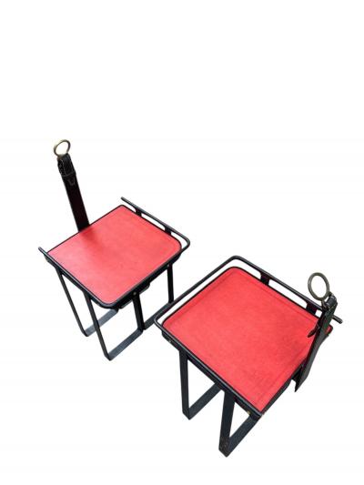 Jacques Adnet 1950s Stitched leather side tables by Jacques Adnet