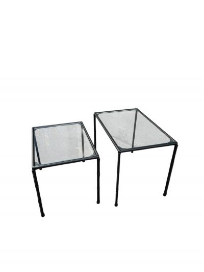 Jacques Adnet 1950s Stitched leather side tables by Jacques Adnet