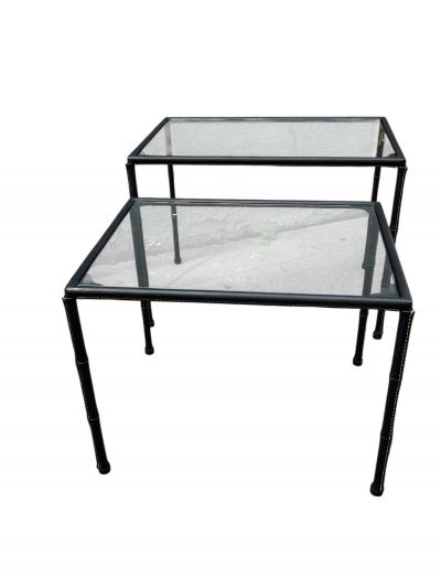 Jacques Adnet 1950s Stitched leather side tables by Jacques Adnet