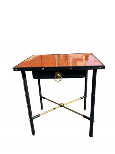 Jacques Adnet 1950s Stitched leather side tables by Jacques Adnet