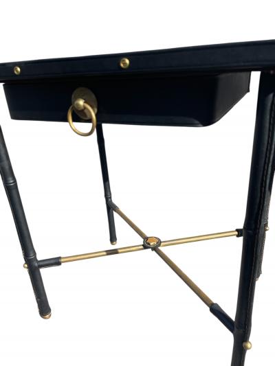 Jacques Adnet 1950s Stitched leather side tables by Jacques Adnet