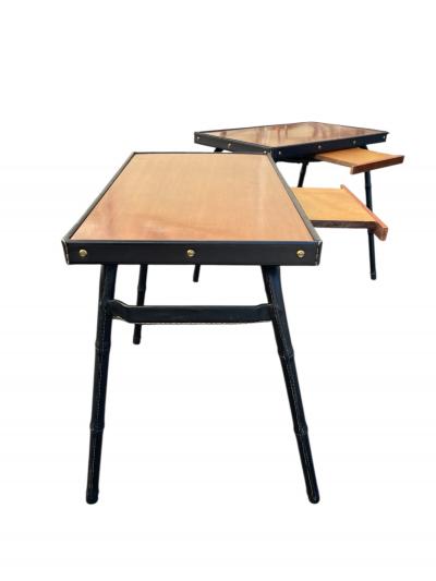 Jacques Adnet 1950s Stitched leather side tables by Jacques Adnet