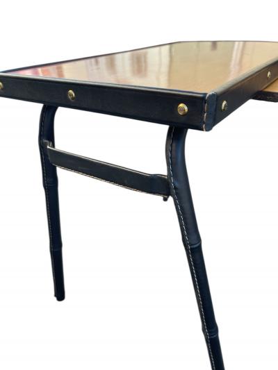 Jacques Adnet 1950s Stitched leather side tables by Jacques Adnet