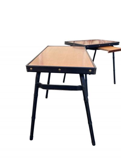 Jacques Adnet 1950s Stitched leather side tables by Jacques Adnet