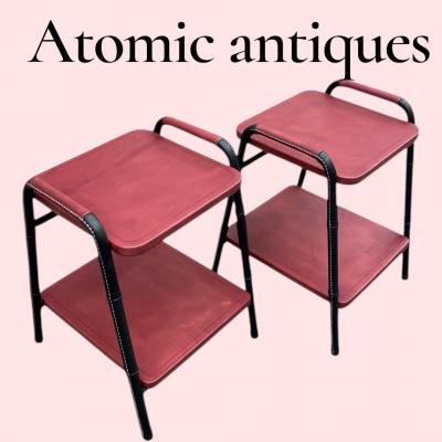 Jacques Adnet 1950s Stitched leather side tables by Jacques Adnet