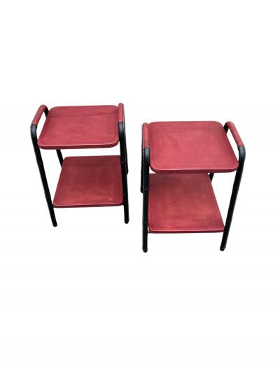 Jacques Adnet 1950s Stitched leather side tables by Jacques Adnet