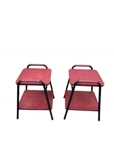 Jacques Adnet 1950s Stitched leather side tables by Jacques Adnet