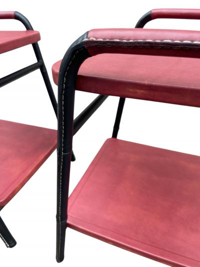 Jacques Adnet 1950s Stitched leather side tables by Jacques Adnet