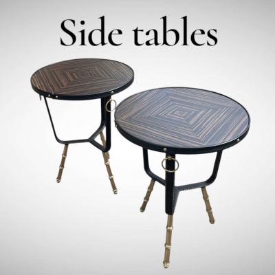 Jacques Adnet 1950s Stitched leather side tables by Jacques Adnet